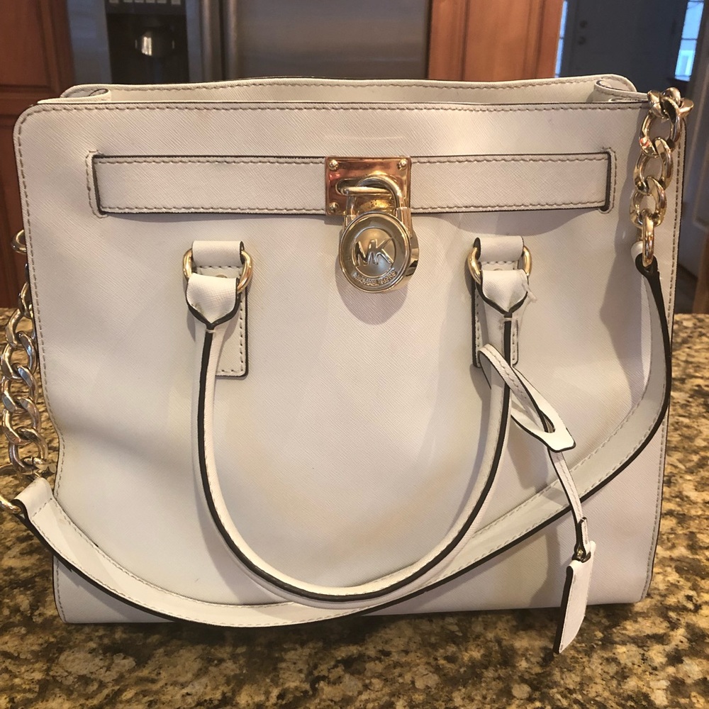 Michael Kors Hamilton Satchel - Leather (White)